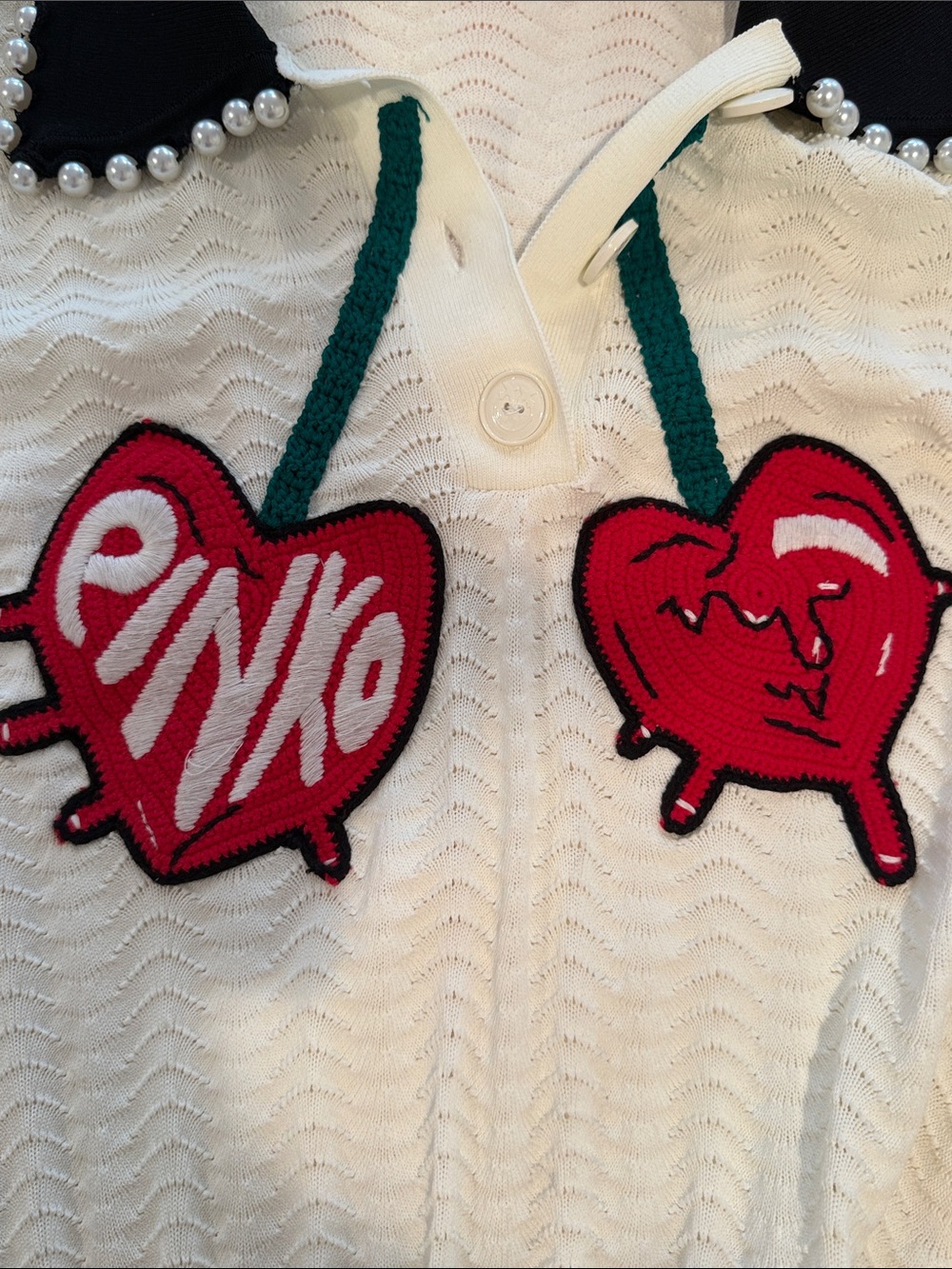 Pinko Rame knit Cherry Embroidery Pearl Sweater Polo - Picture 6 of 6